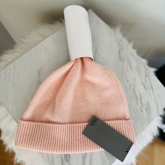 Nordstrom Faux Fur Cashmere Pompom Beanie, Pink, 100% Cashmere, NWT - Picture 6 of 9